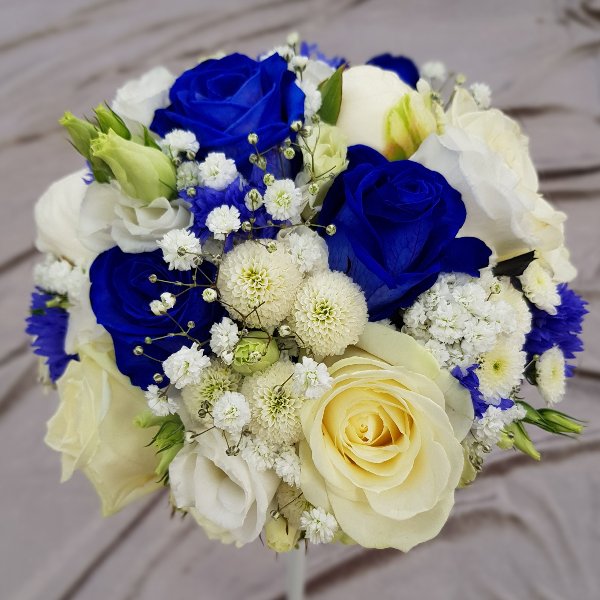 Brautstrauß blau-weiß Bild 1